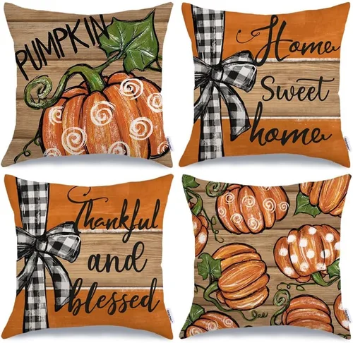 Vista 20 de GEEORY Juego de 4 fundas de almohada de camión de calabaza de otoño de 18 x Naranja y blanco