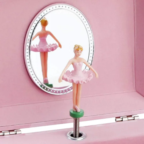 Vista 4 de RR ROUND RICH DESIGN Joyero musical infantil para niñas y conjunto de joyas con tema de bailarina color rosa cisne