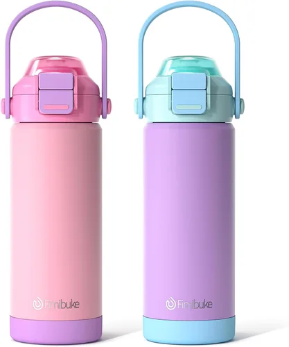 Vista 8 de Botella de agua aislada para niños con pop-open pajita y pico 2-en-1, botella de agua aislada de 14 onzas para niños, botella de acero inoxidable