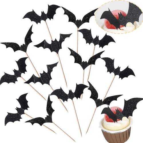 Vista 10 de Rsstarxi Paquete de 24 adornos para cupcakes Little Boo con purpurina, bruja, gato, calabaza, castillo, fantasma, magdalenas, alimentos, decoración