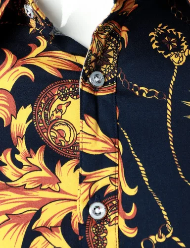 Vista 4 de ZEROYAA Camisas de vestir de algodón de manga larga con estampado floral hipster para hombre