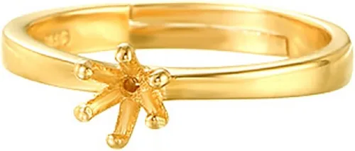 Vista 13 de Anillo ajustable de plata de ley 925 para 3.5/4.5/5.5/6.5/7.5/0.295 in, piedras redondas, 6 garras, anillo de garra, base de cabujón para mujer