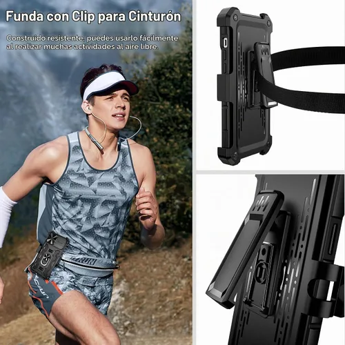 Vista 4 de VEGO Funda para iPhone 13 Pro Max/iPhone 12 Pro Max con soporte, cubierta deslizante para cámara y funda con clip para cinturón, funda protectora