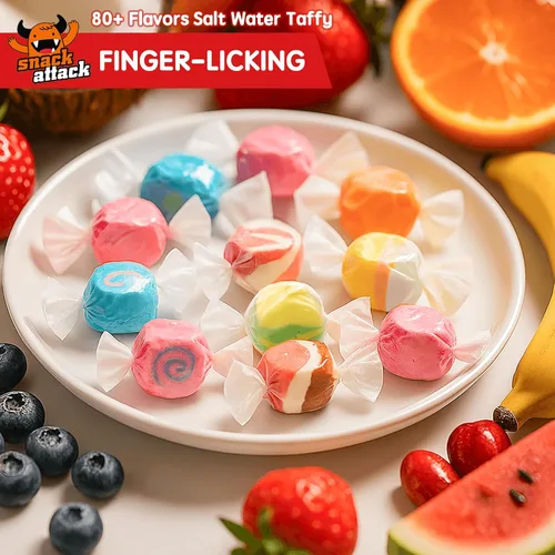Vista 4 de Snack Attack Caramelos de agua salada envueltos individualmente a granel de 1 libra – Caramelos masticables de agua salada, sabores costeros