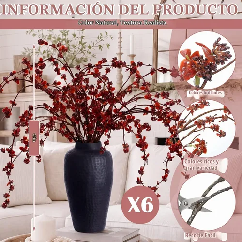 Vista 3 de Zeyune 6 ramas artificiales con brotes burdeos de 40 pulgadas, de plástico sintético de hoja perenne, para florero, bricolaje, hogar, oficina, boda