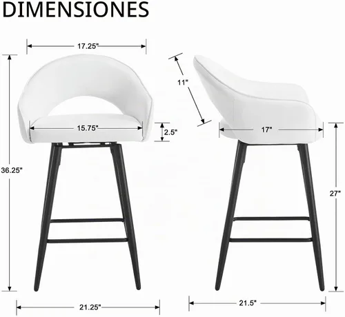 Vista 2 de DUOMAY - Juego de 2 taburetes giratorios de 27 pulgadas, color blanco crema