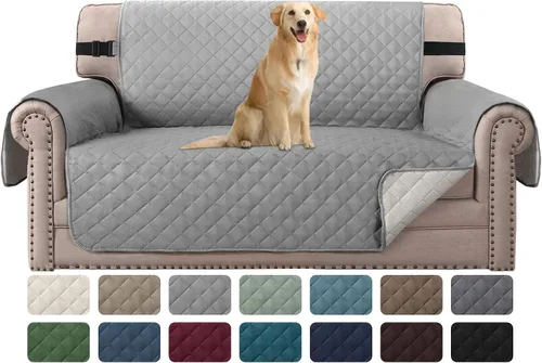 Vista 9 de H.VERSAILTEX Funda de sofá resistente al agua para sofá de 3 cojines, reversible, protector de muebles acolchado con correa elástica, funda de sofá