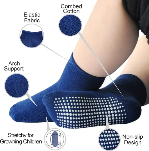 Vista 2 de EPEIUS Calcetines de bebé con empuñaduras para bebés y niños pequeños, calcetines antideslizantes de 6/12 pares