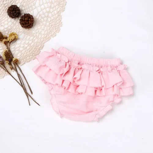 Vista 5 de Purbasvi Newborn Infant Baby Girl Cotton Bloomers and Bows Toddlers Ruffle Shorts Diaper Covers Headband Set