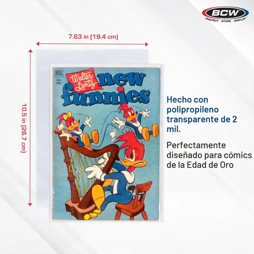 Vista 2 de BCW Bolsas de cómic gruesas de Golden Age – 100 unidades Protección transparente sin ácidos, fundas de polipropileno Bolsas de cómic