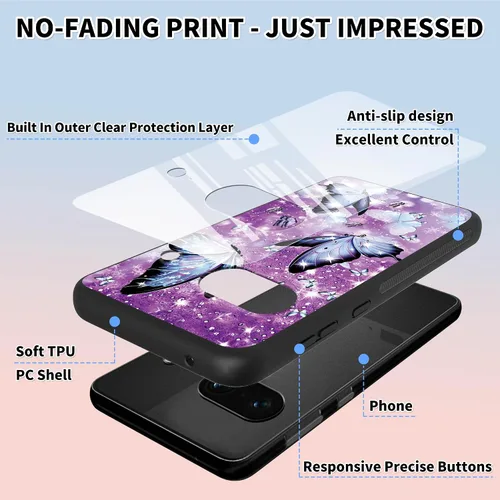 Vista 7 de Funda para Google Pixel 8 de 6.2 pulgadas con protector de pantalla + función atril con diseño de mariposas moradas, funda para Google Pixel 8