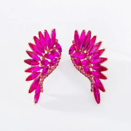 Vista 6 de Verano Aleación de zinc de cristal Rhinestone alas de ángel mujeres pendientes