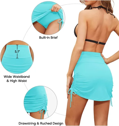 Vista 3 de Holipick Women's High Waisted Swim Skirt Tummy Control Ruched Drawstring Swimsuit Bottom with Built in Panty