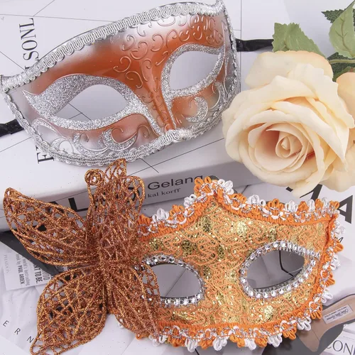 Vista 4 de SIQUK Juego de máscaras para parejas máscara veneciana máscara de plástico para disfraz de Halloween máscara de Mardi Gras para mujeres y hombres