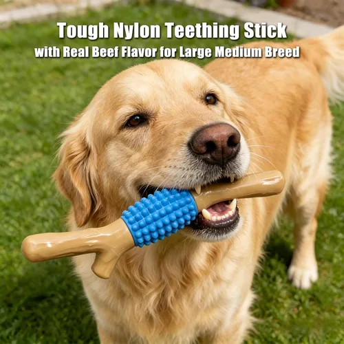 Vista 7 de SCHITEC Juguete masticable para perros para masticadores agresivos, nailon resistente y goma para dentición, juguete para mantenerlos ocupados Azul