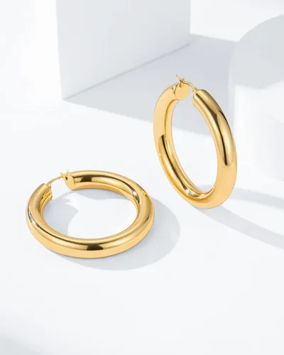 Vista 6 de Pendientes de aro de oro de acero inoxidable grueso de 0.276 in de grosor 14k dorado