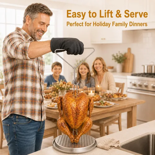 Vista 7 de Kit de accesorios para freidora de pollo de pavo con soporte para pollo y gancho elevador Para horno de parrilla de freír, acero inoxidable, apto