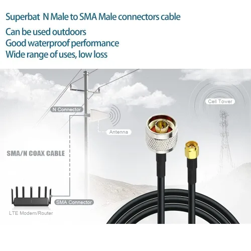 Vista 3 de Superbat Cable adaptador SMA a N de 12 pies RG58 N macho a SMA Macho Cable 50 ohm