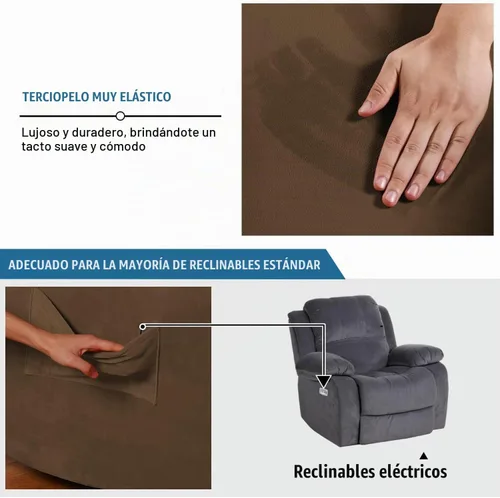 Vista 3 de H.VERSAILTEX Fundas elásticas para sillón reclinable, Funda para silla reclinable, Funda para sofá, 1 pieza, moderna, de terciopelo, elegante Marrón
