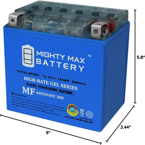 Vista 9 de Mighty Max Battery YTX14L-BS GEL 12V 12Ah Batería para Buell 1125CC 1125R, 1125CR 08-10