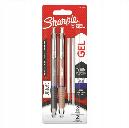 Vista 4 de Sharpie S-Gel Bolígrafos de gel metálicos Punta media (0.7mm) Gris acero y oro rosa Tinta azul 2 bolígrafos y 2 recargas