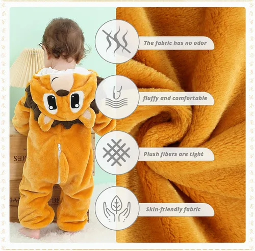Vista 4 de MICHLEY - Overol unisex para bebé, mameluco estilo animal, con capucha, de franela, cosplay, para invierno u otoño