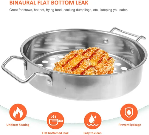Vista 9 de Housoutil Colador de agujeros grandes con asa, colador de agujero de acero inoxidable, vaporizador de cocina para espaguetis, fideos, verduras