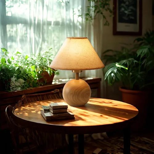 Vista 7 de lámpara de mesa de madera para recámara, lámpara de escritorio pequeña con pantalla de tela de lino para sala de estar, lámparas de ambiente