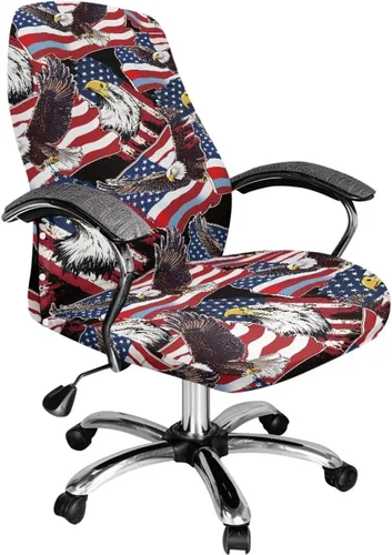 Vista 43 de 250 Years of Glory - Funda para silla de trabajo con diseño de águila calva, diseño de margarita y bandera estadounidense, funda giratoria acolchada