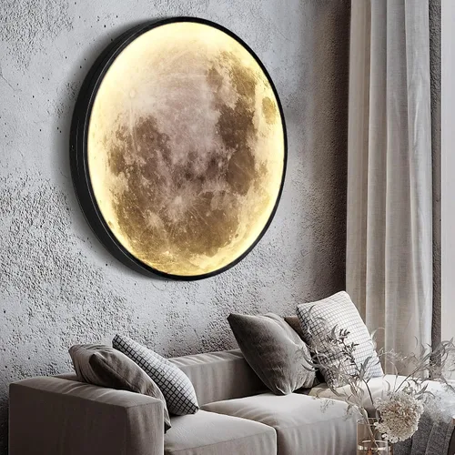 Vista 11 de Lámpara de pared de luna regulable de 9.5 pulgadas con control remoto, moderna lámpara de pared LED enchufable, lámpara de pared negra de 12 W