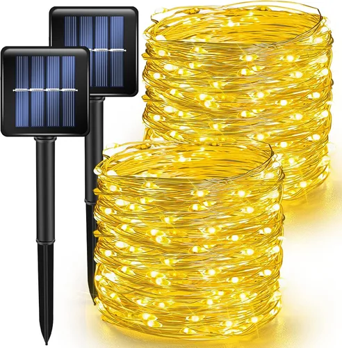 Vista 10 de Luces Solares de Halloween Moradas y Naranjas para Exteriores, Total 80 Pies 240 LED Solares Impermeables Luces de Hadas 8 Modos Luces de Alambre