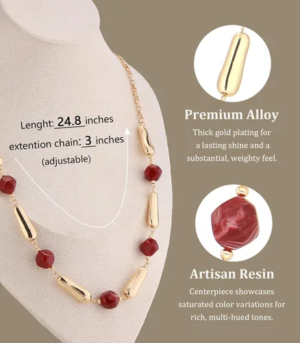 Vista 7 de Collares largos de cuentas de oro para mujer, collar de cadena larga con cuentas de resina gruesaperlas, regalos de joyería de oro