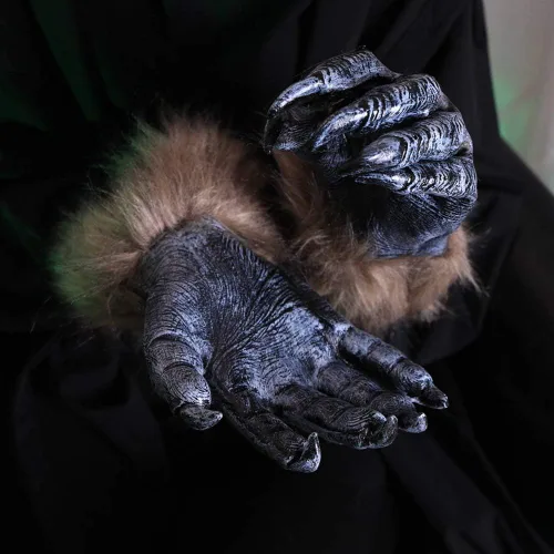 Vista 2 de Guantes de lobo de Halloween, disfraz de hombre lobo, garra de pata, manos peludas, mitones espeluznantes, animales, cosplay, decoración cálida