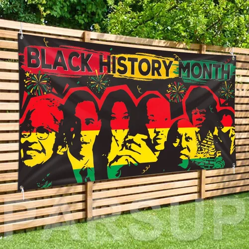 Vista 4 de Pancarta de fondo del mes de la historia negra, 78 x 43 pulgadas, tamaño grande, pancartas de fondo rojo, naranja y verde, suministros de decoración