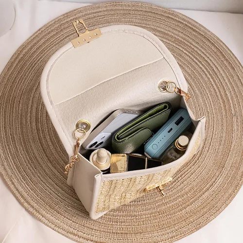 Vista 5 de CHARMORE Bolso cruzado para mujer, pequeño bolso de paja para playa, bolso de hombro tejido elegante, bolsos de viaje