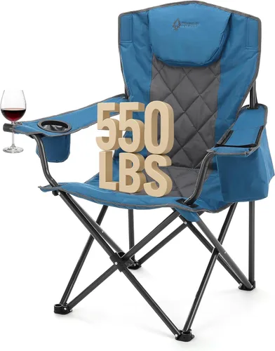 Vista 15 de ARROWHEAD OUTDOOR Silla plegable portátil de lujo para campamento con reposacabezas, portavasos y vidrio, enfriador de 6 latas, bolsa de transporte