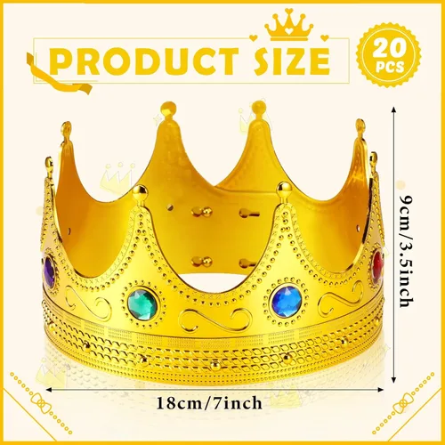 Vista 2 de Hanaive Coronas de rey para adultos y niños, corona dorada de plástico real con joyas para disfraz de princesa, reina, príncipe y fiesta de cosplay
