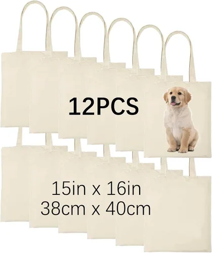Vista 7 de OKBA Bolsas de mano de sublimación, bolsas de lona, bolsas de mano en blanco a granel, bolsas de compras reutilizables para decorar manualidades