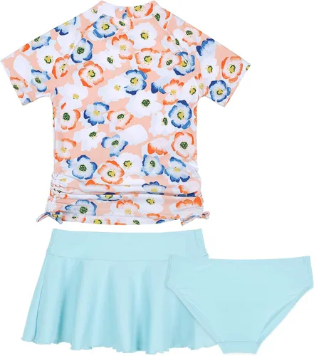 Vista 2 de Cadocado Traje de baño chic de 3 piezas para niñas con protección UPF 50+ floral de manga corta