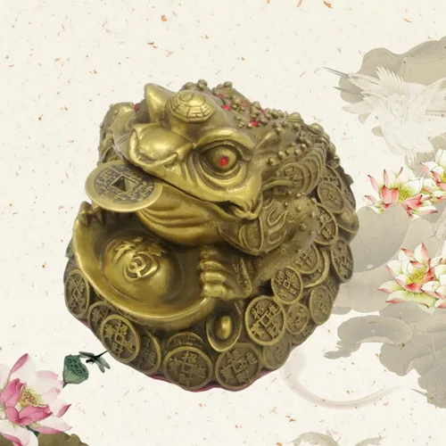 Vista 6 de Feng Shui latón dinero rana estatua riqueza sapo esculturas hecho a mano decoración del hogar atrae riqueza regalo BS032