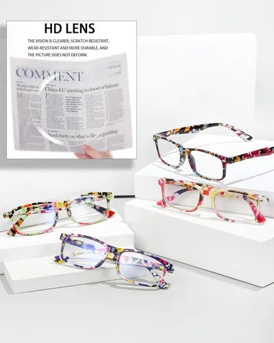 Vista 4 de Lentes de lectura elegantes para mujer, lectores con bloqueo de luz azul, anteojos para mujer, tramposos Rectangle blue light readers with