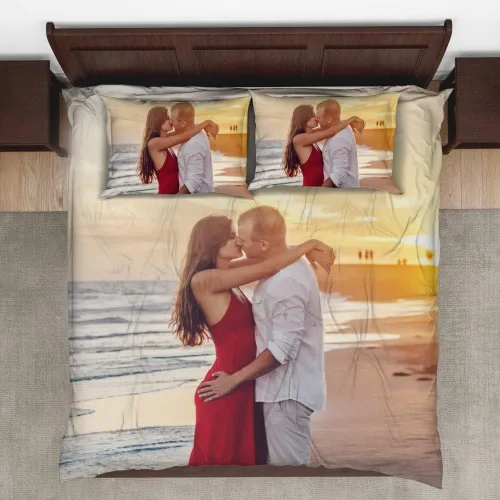 Vista 12 de VEELU Juego de funda de edredón personalizada con nombres de pareja, 3 piezas, tamaño matrimonial, funda de edredón de microfibra con corazones