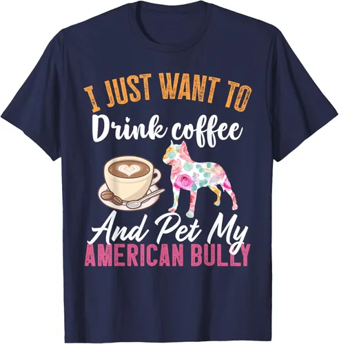 Vista 22 de I Just Want to Drink Coffee and Pet My American Bully Camiseta, Negro, S