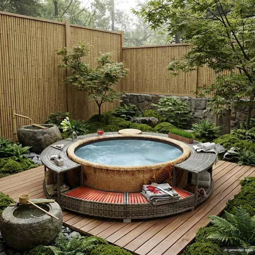 Vista 2 de vidaXL Hot Tub Surround Gray Poly Rattan Gris