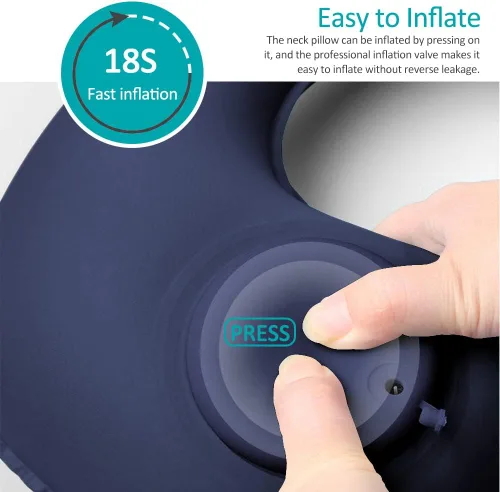Vista 3 de 2 almohadas inflables de viaje, almohada inflable ajustable para el cuello, almohada inflable portátil en forma de U con máscara de ojos, tapón