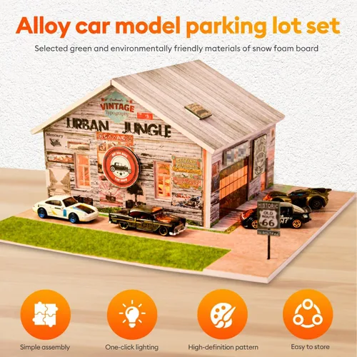 Vista 2 de Vitrina para Hot Wheels, 1/64 LED Garage Diorama, capacidad para más de 30 autos