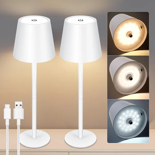 Vista 11 de Lámpara de mesa inalámbrica de metal, lámpara de batería recargable de 5000 mAh con 3 secciones de altura ajustable (8.8 a 20 pulgadas), control