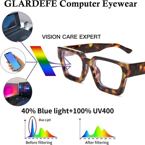 Vista 6 de Lentes de luz azul para mujer, anteojos de computadora con 99% de bloqueo de luz azul, lentes rectangulares de moda con marco TR90