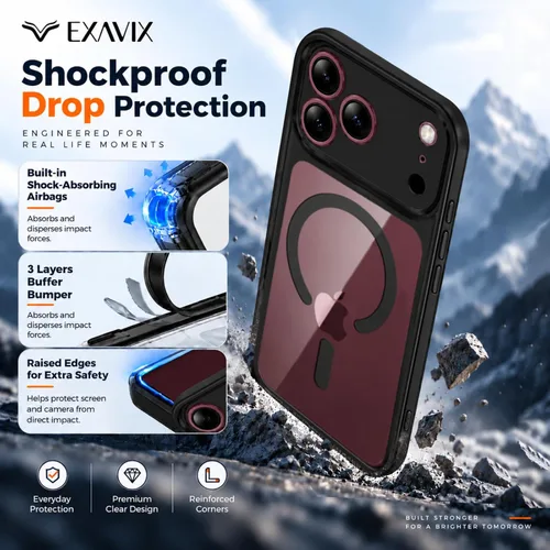 Vista 4 de Funda transparente negra para iPhone 18 Pro Max y 17 Pro Max Compatible con MagSafe, funda híbrida delgada antiamarilleo, protección contra caídas a