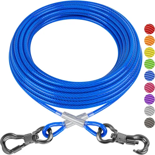 Vista 14 de XiaZ Cable de amarre para perros de 10 pies, para patio, cable de acero para mascotas con clips duraderos con bloqueo, cadenas para perros